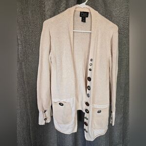 PURE Handknit Cardigan Ivory Size S/M Mixed Buttons Artsy Canada